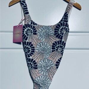 NWT Oceanus Zandra Rhodes Swirlshell Beaded One Piece Swimsuit Size M